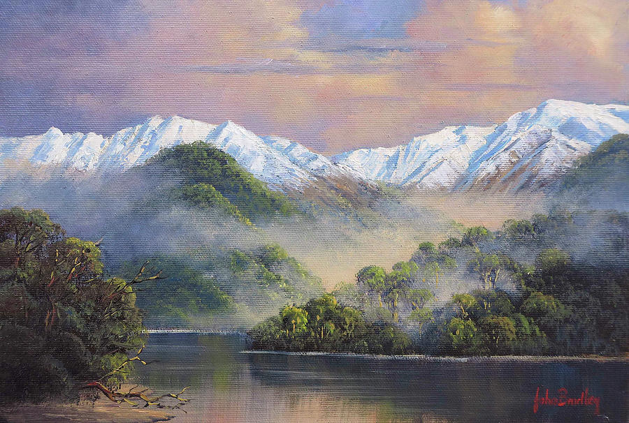 Mountain Painting - Alpine Glow Copy by John Bradley
