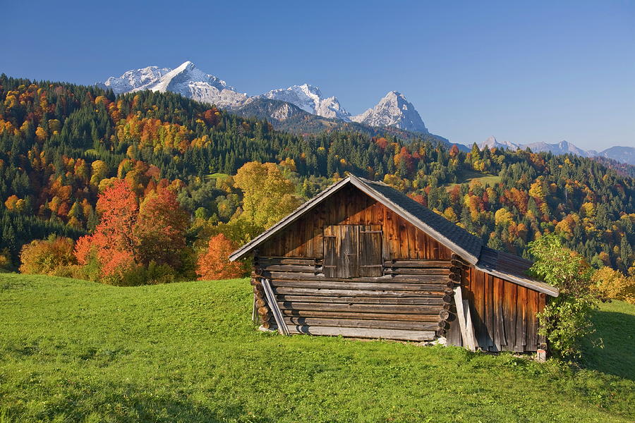 Fall Digital Art - Alpine House With Bavarian Alps by Bernhard Fichtl