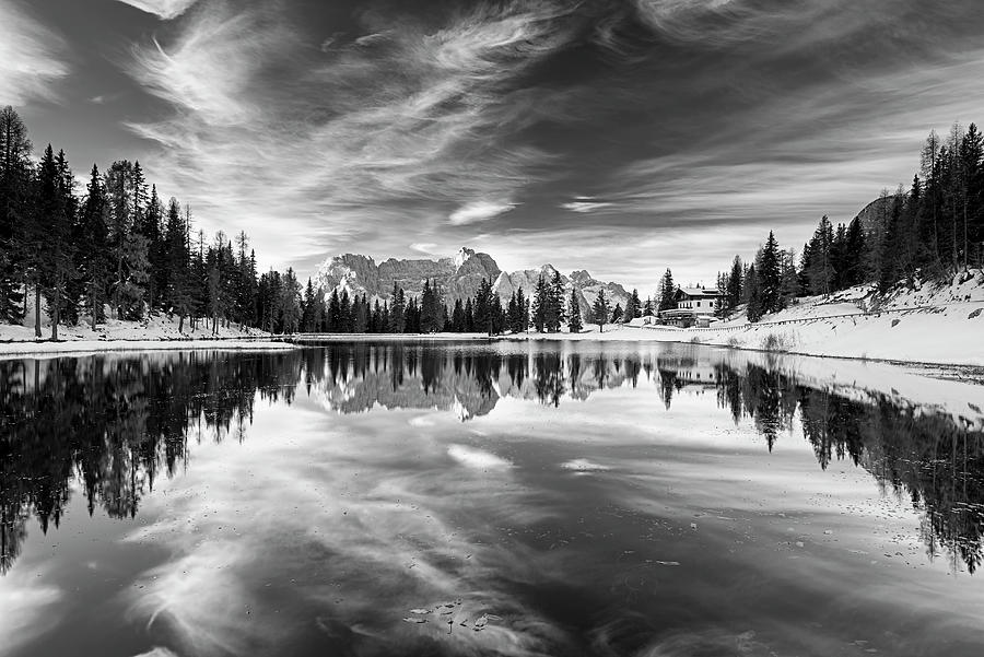 Mountain Photograph - Alpine Reflection - B-w by Michael Blanchette Photography