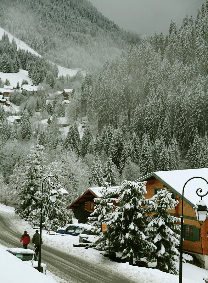 Alpine valley with new snow and chalets Photograph by Steve Estvanik