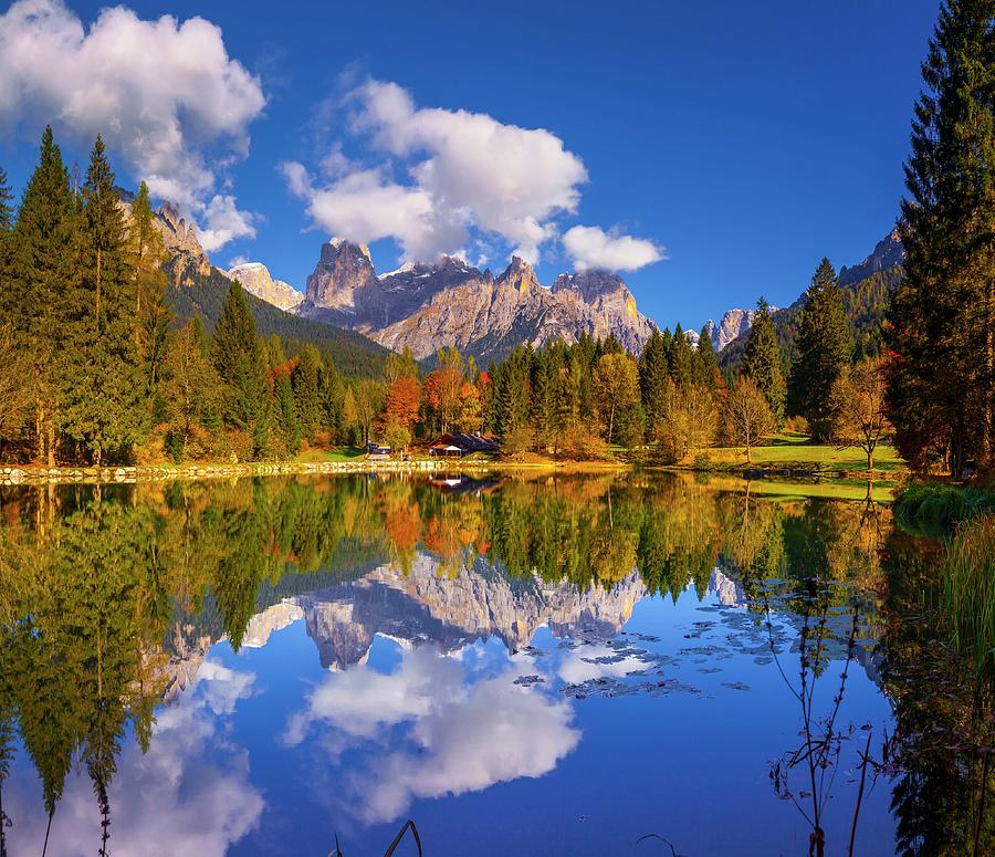 Fall Digital Art - Alps, Dolomites, Welsperg Lake, Italy by Olimpio Fantuz