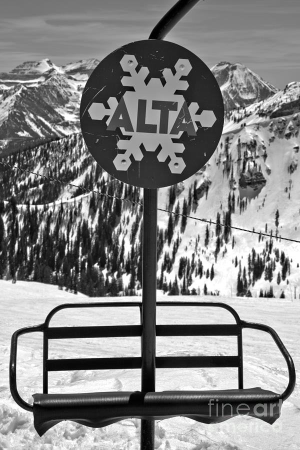 Alta Ski Lift Chair Black And White Photograph by Adam Jewell