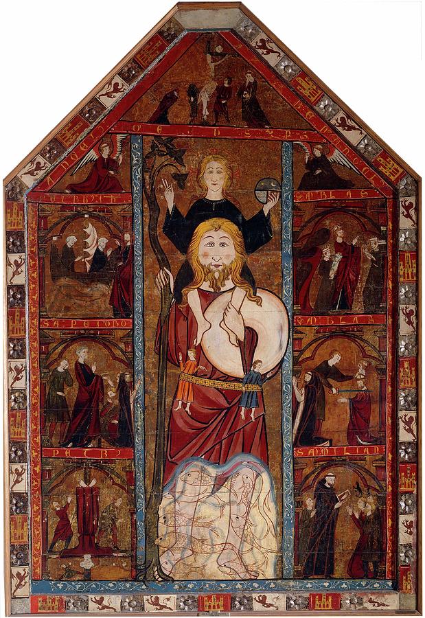 Altarpiece of Saint Christopher, 14th century, Spanish School, Tempera on panel, 26... Painting by Anonymous