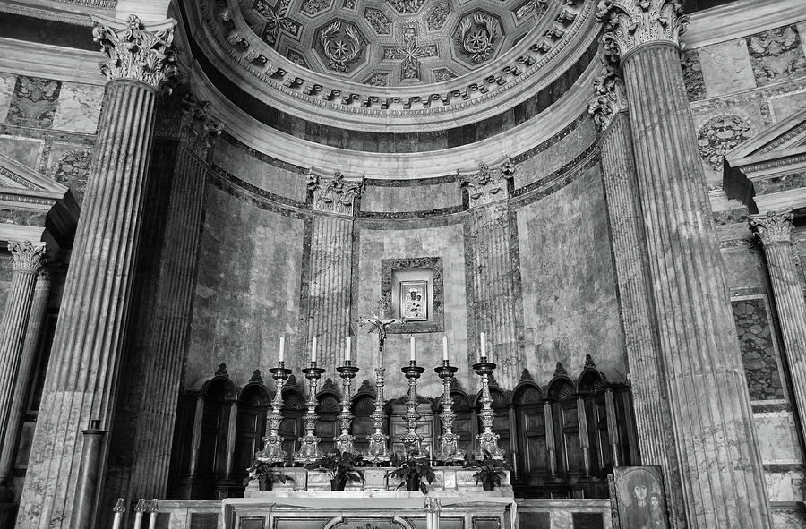 Alter Alcove inside The Pantheon of Rome Italy Black and White Photograph by Shawn OBrien