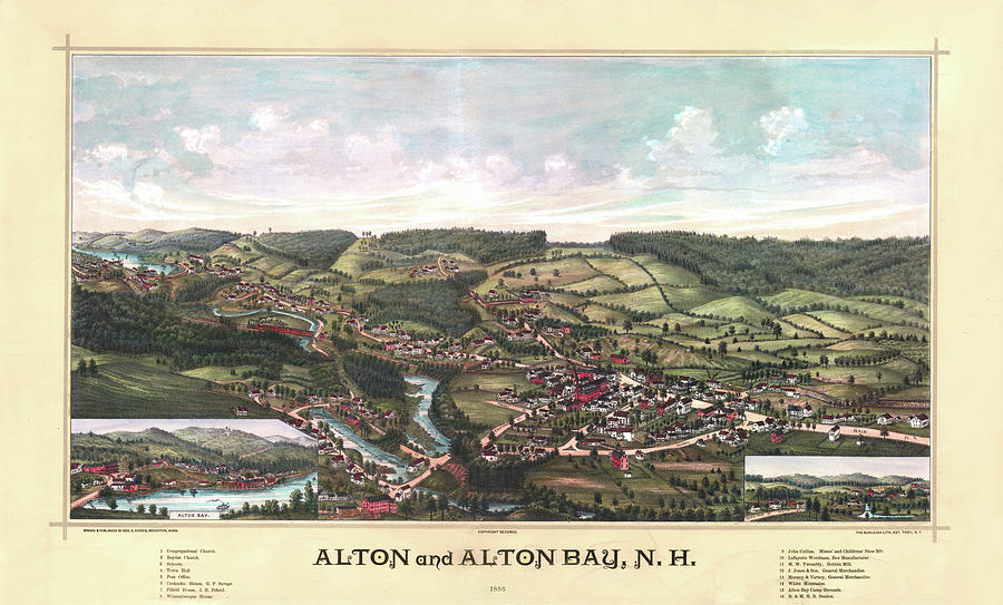 Alton And Alton Bay New Hampshire Antique Birdseye Map 1888 History Prints 