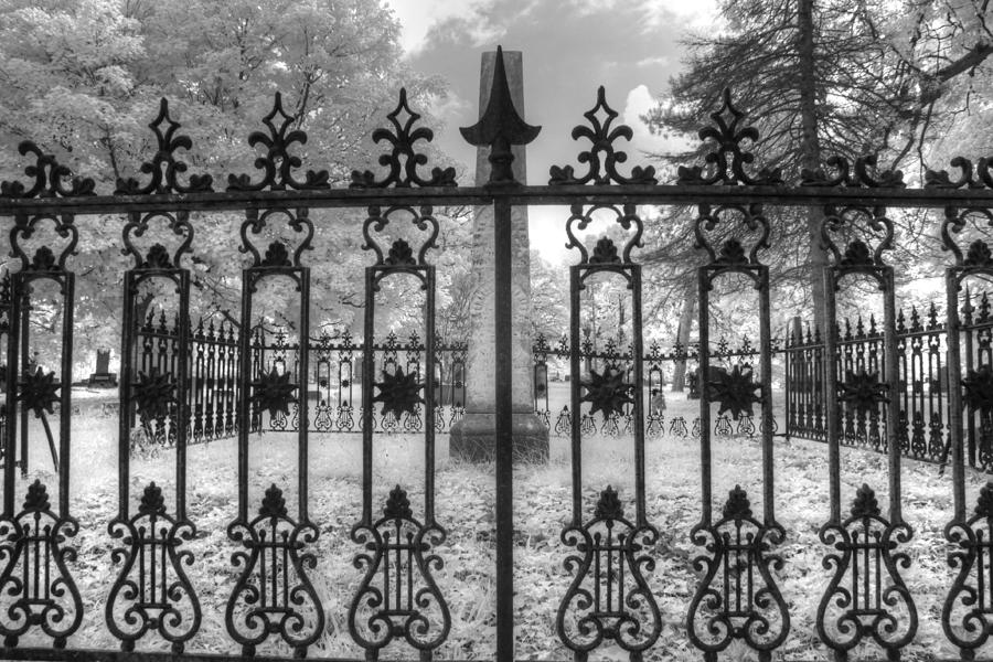 Alton Illinois cemetery gate wrought iron infrared Photograph by Jane Linders