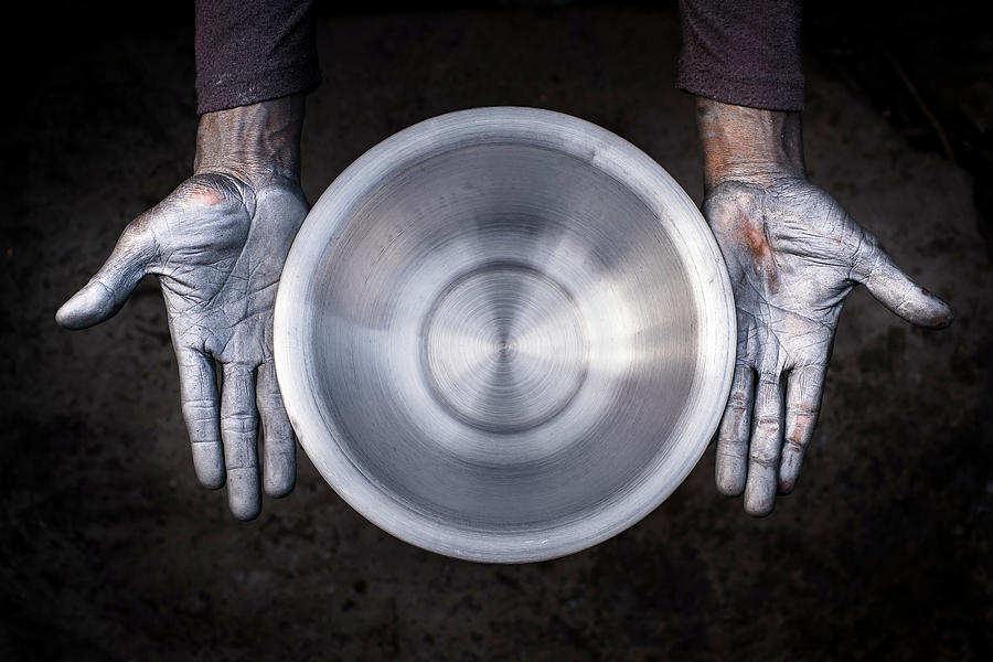 aluminum workshop, hands in toxic dust, Asia Coffee Mug by Robert