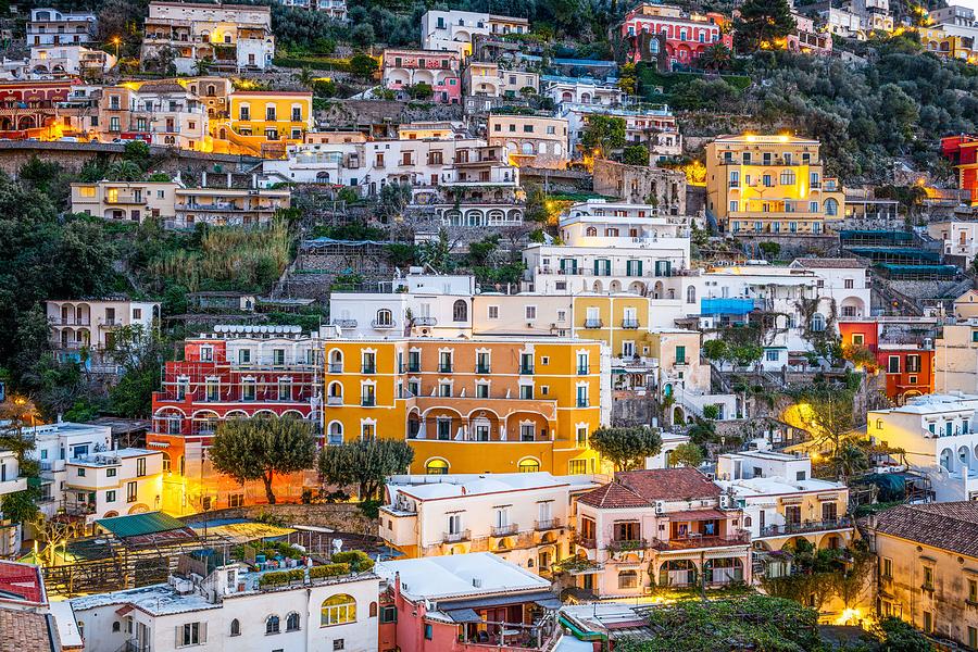 Architecture Photograph - Amalfi, Italy Close Up At Twilight by Sean Pavone
