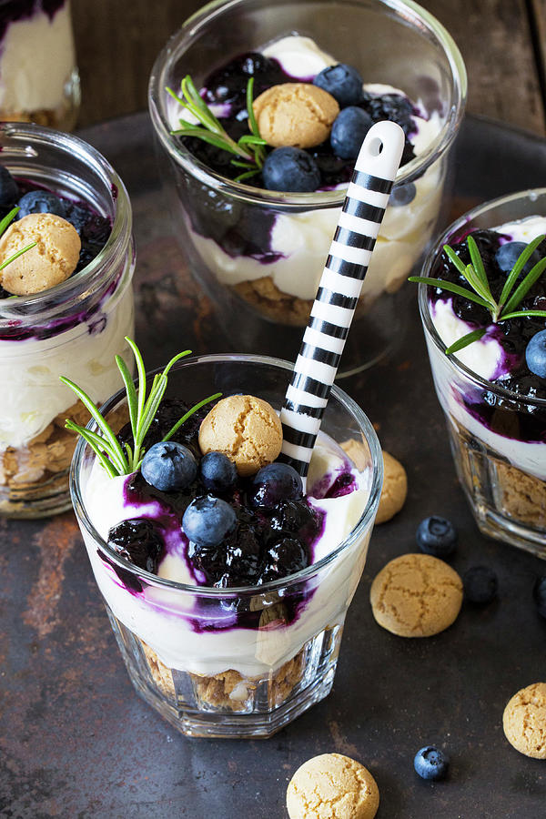 Amarettini Trifle With Blueberry And Rosemary Compote Photograph by ...