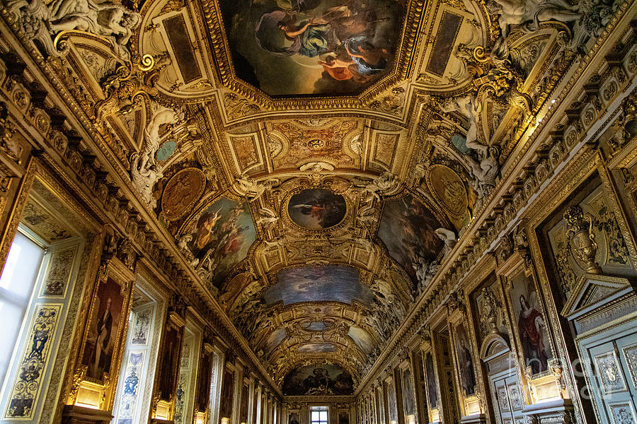 Amazing Ceilings and Art  The Louvre Museum Paris France Musee du Louvre Photograph by Wayne Moran