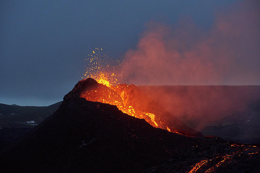 Amazing Scenery Of Volcano Eruption At Night Photograph by Cavan Images ...