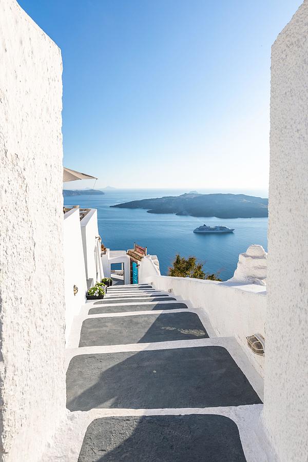 Greek Photograph - Amazing Street View Santorini Island by Levente Bodo
