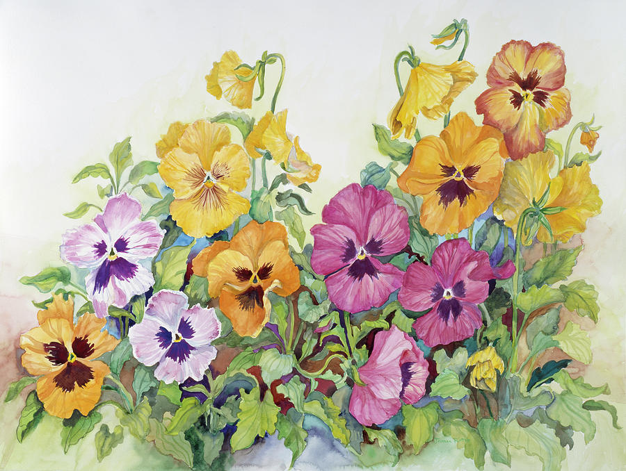 Amber Pansies Painting by Joanne Porter