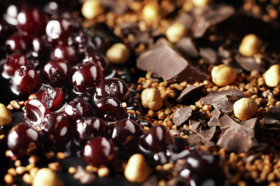 Amerena Cherries, Chocolate, Brittle And Hazelnuts Photograph by Atelier Mai 98