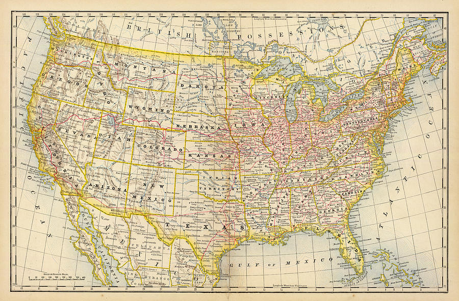 America Old Map Digital Art by Nicoolay
