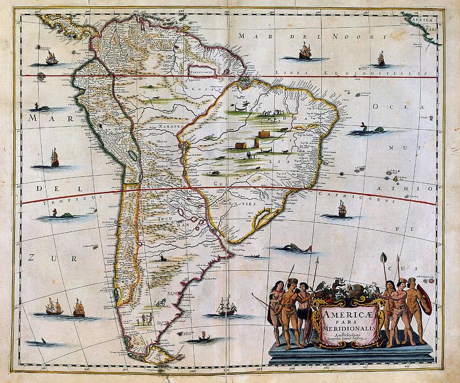 Americae Parte Meridionalis - 17th Century. Drawing by Juan Jansonio -17th cent -