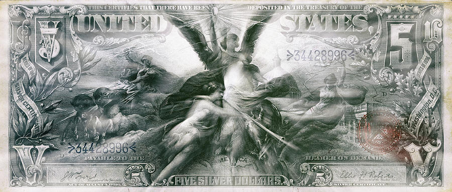 American 1896 Five Dollar Bill Silver Certificate Currency Starburst Artwork Digital Art by Shawn OBrien