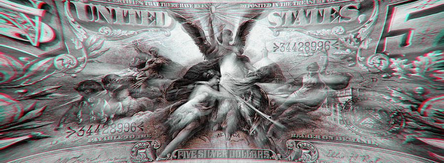American 1896 Five Dollar Bill Silver Certificate Currency Starburst Panorama Artwork Digital Art by Shawn OBrien
