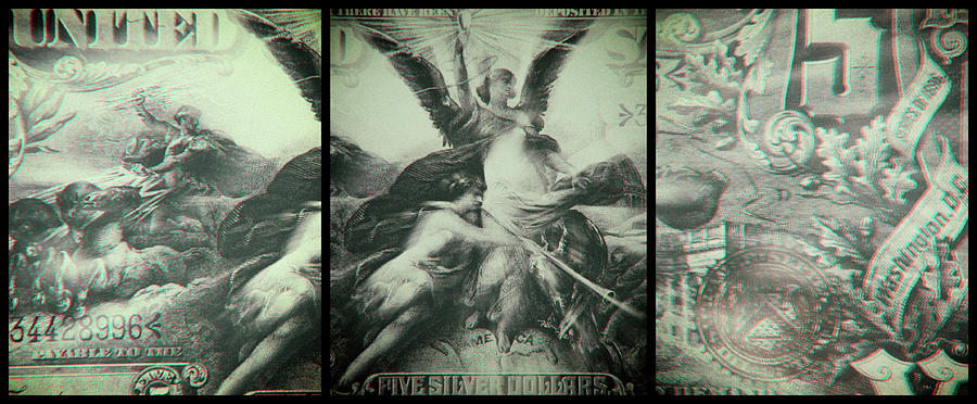 American 1896 Five Dollar Bill Silver Certificate Currency Starburst Triptych 2 Artwork Photograph by Shawn OBrien