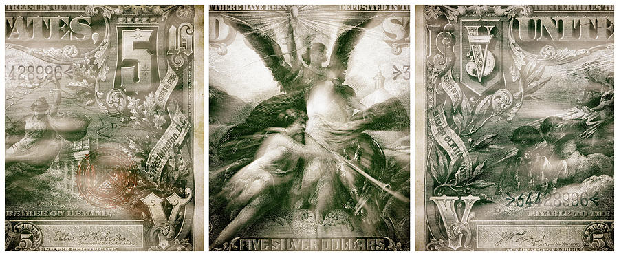 American 1896 Five Dollar Bill Silver Certificate Currency Starburst Triptych Artwork Digital Art by Shawn OBrien