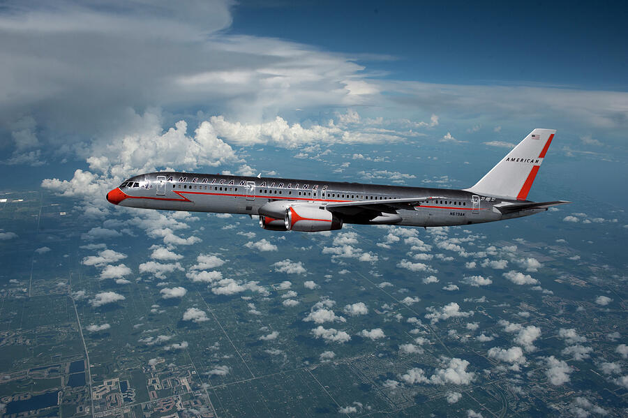 American Airlines Boeing 757 in Retro Livery Mixed Media by Erik Simonsen