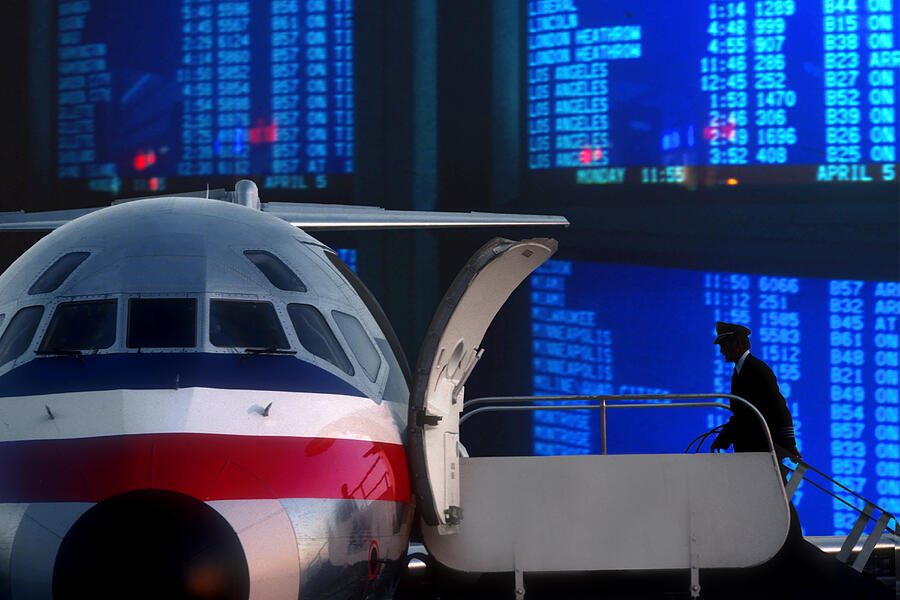 American Airlines MD-80 and  Arrival-Departure Board Digital Art by Erik Simonsen