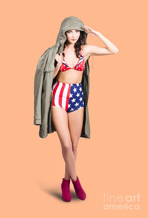 American army pinup girl. Stars and stripes salute Photograph by Jorgo Photography