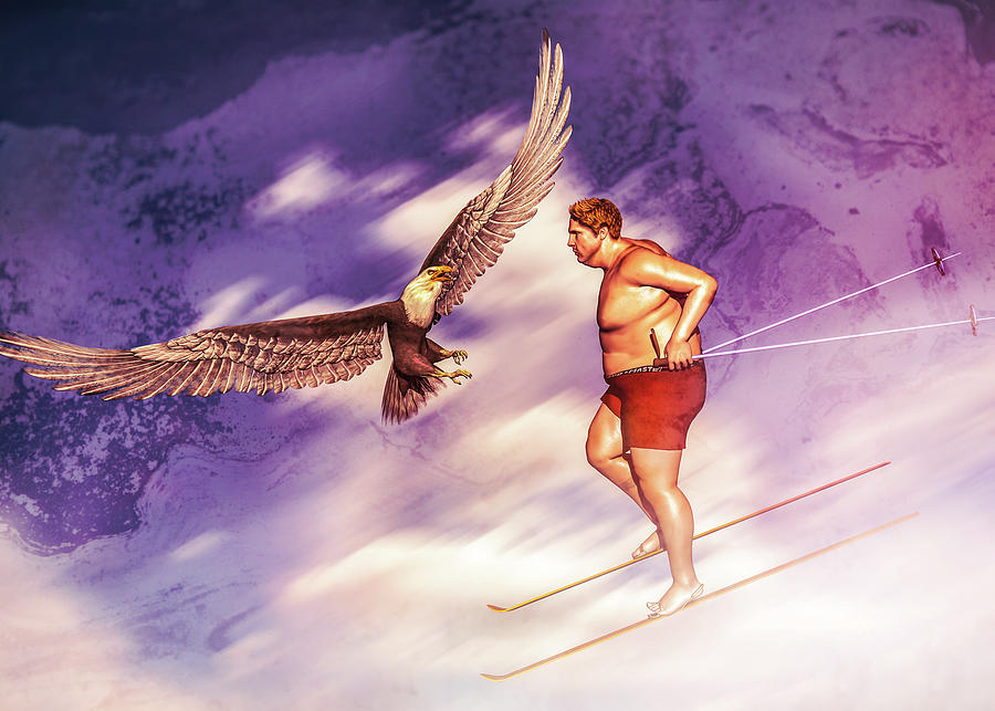 American Bald Eagle VS Summer Skier Digital Art by Bob Orsillo