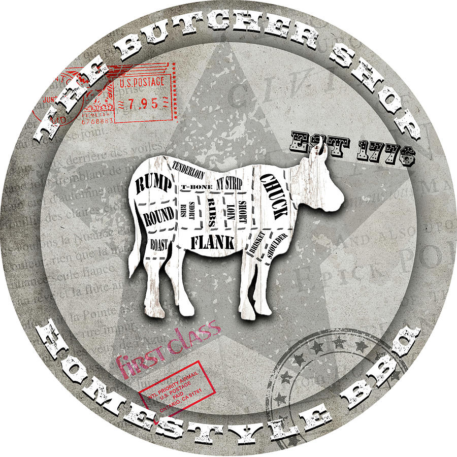 Animal Mixed Media - American Butcher Shop Round Cow by Lightboxjournal