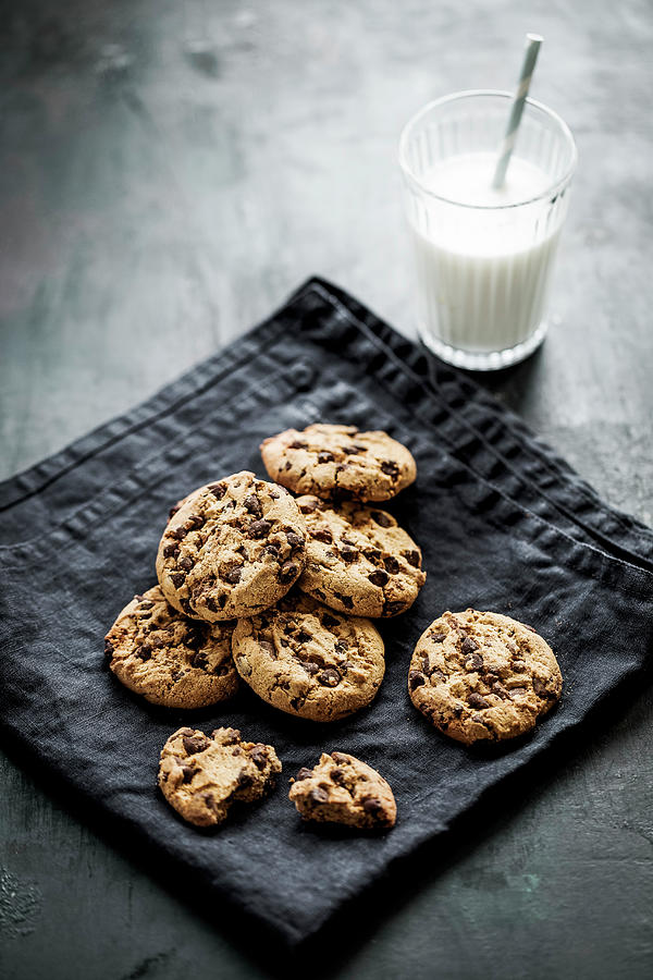 American Chocolate Chip Cookies And Milk Photograph by Valeria Aksakova
