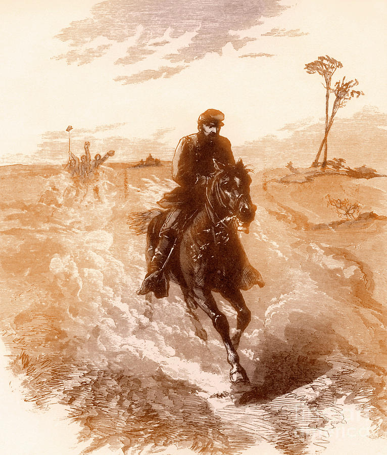 American Civil War Union general Philip Sheridan rides to the front Drawing by Solomon Eytinge