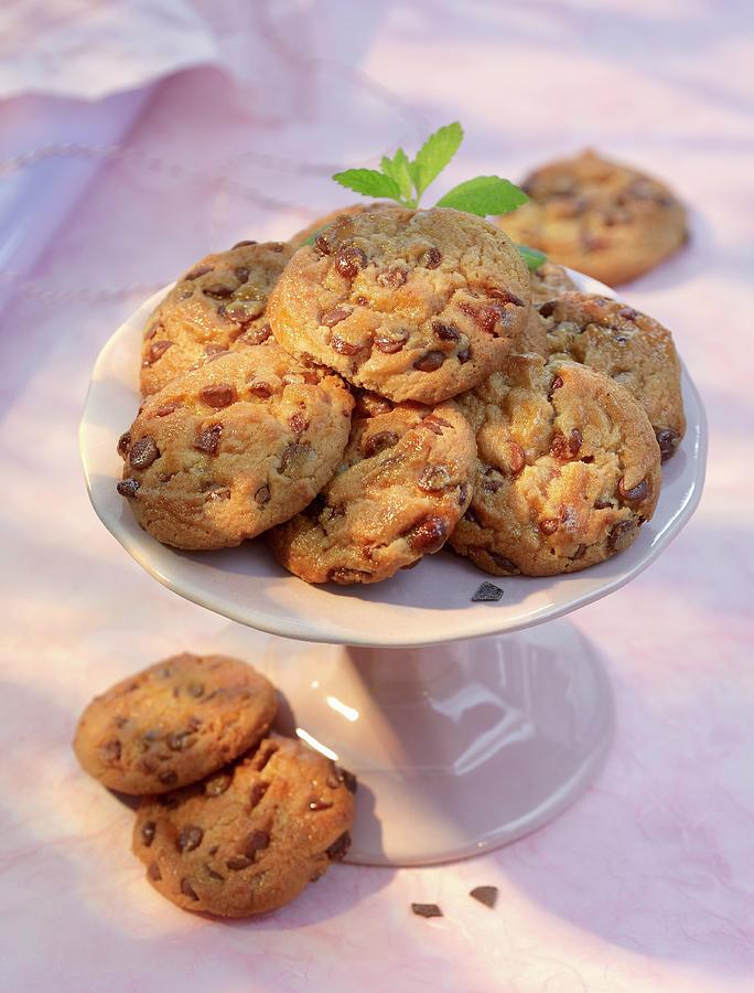 American Cookies With Pecan Nuts And Chocolate Chips Photograph by Foodfoto Kln