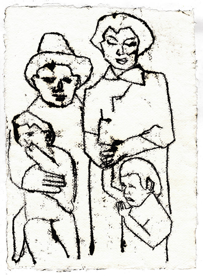American Family Black Oil Drawing Drawing by Edgeworth Johnstone