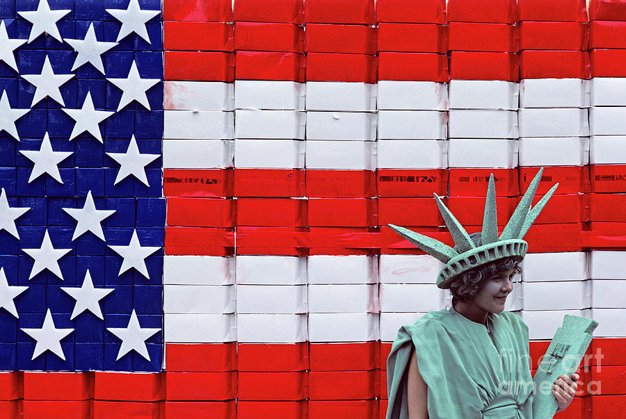 American Flag And Statue Of Liberty Photograph