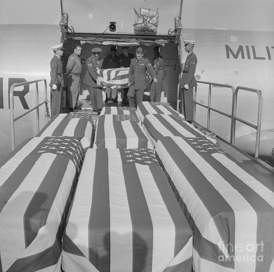 American Flag Covered Caskets Photograph by Bettmann