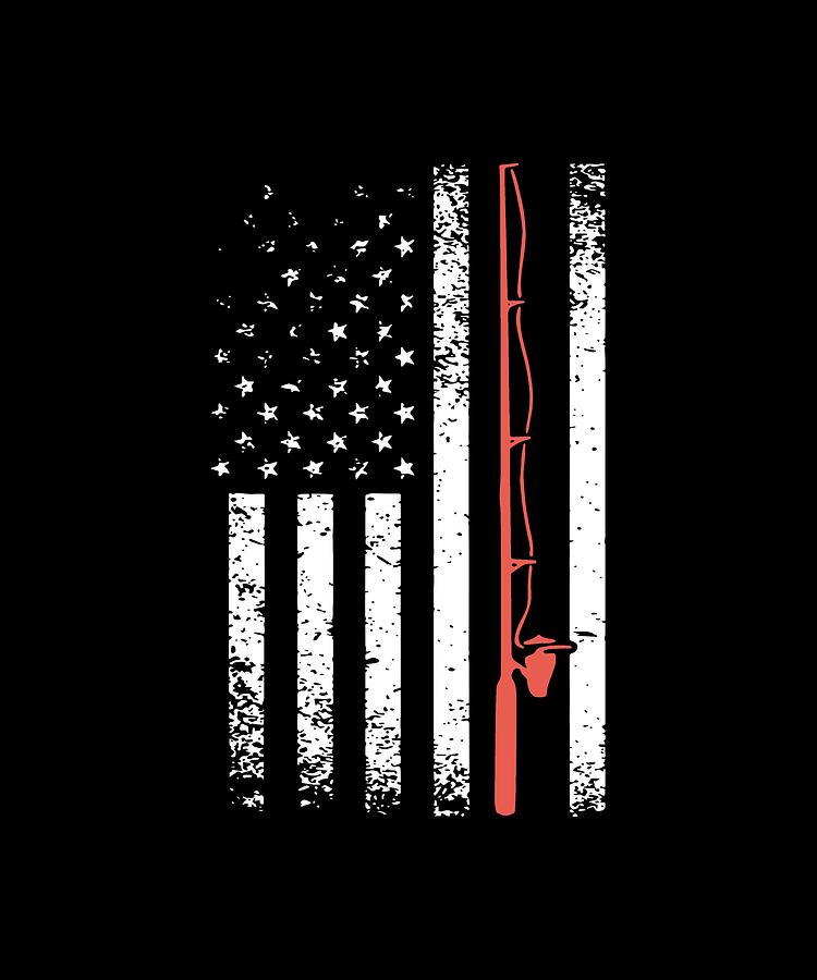 American Flag with Fishing Pole Vinyl Decal