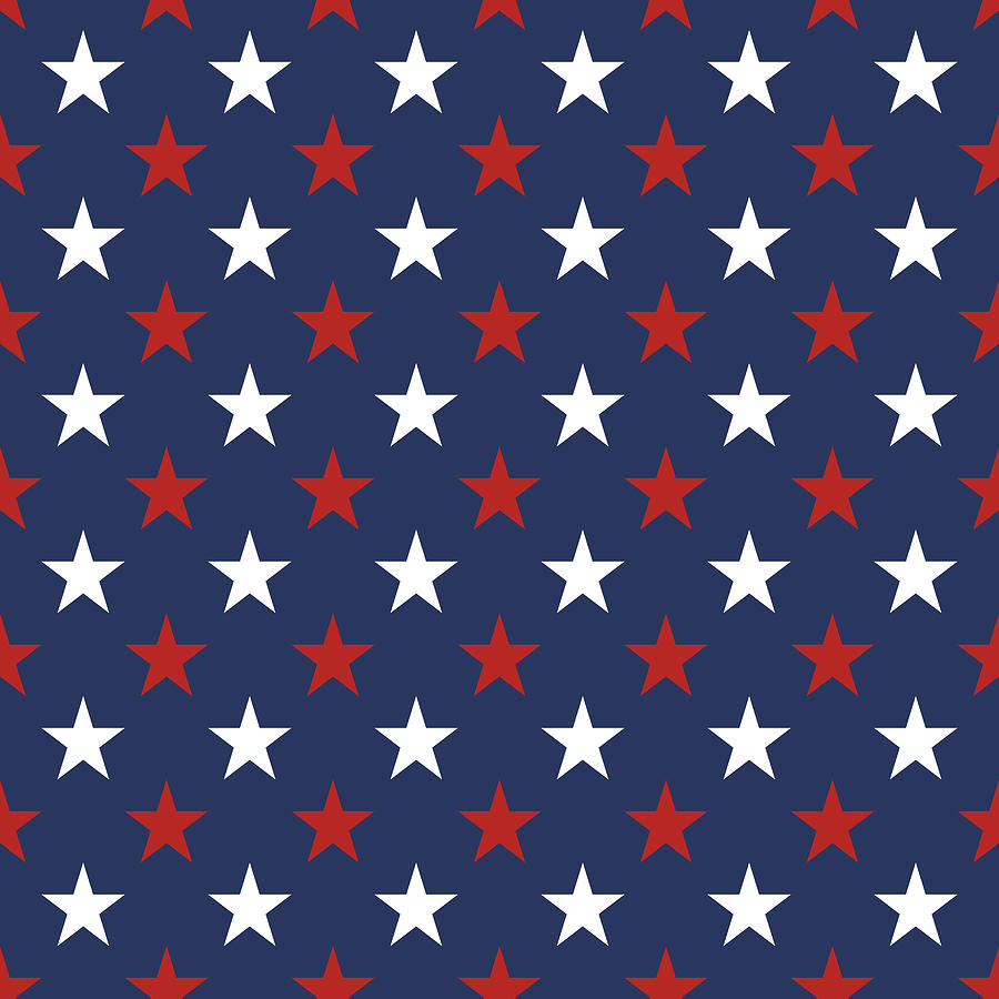 American flag red and white stars seamless pattern vector on blue