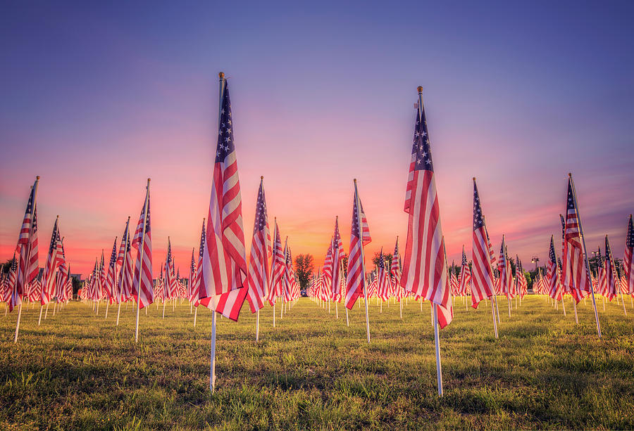 American Flags At Sunset Photograph by Malcolm Macgregor