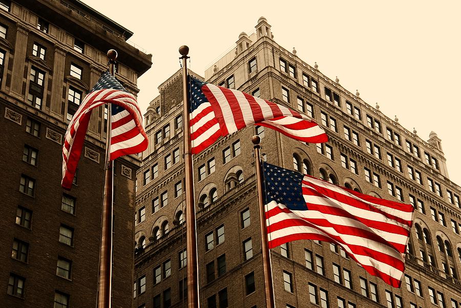 American Flags Waving In Manhattan Photograph by Angie Tirado