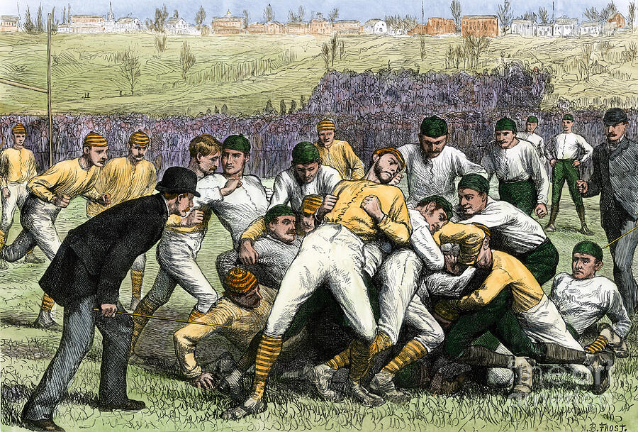 American Football Match Between Students From Yale And Princeton Universities On Thanksgiving Day In 1879 Illustration 19th Century Engraving On Wood Colour Drawing by American School