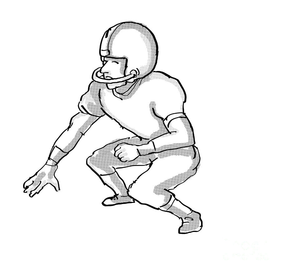 Black and White American Football Player Illustration on