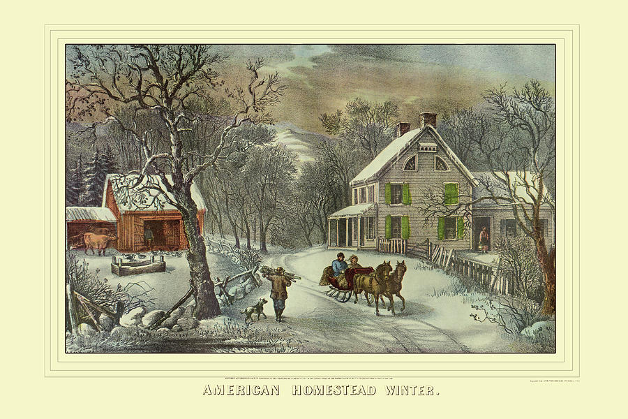 American Homestead Winter Painting by Nathaniel Currier