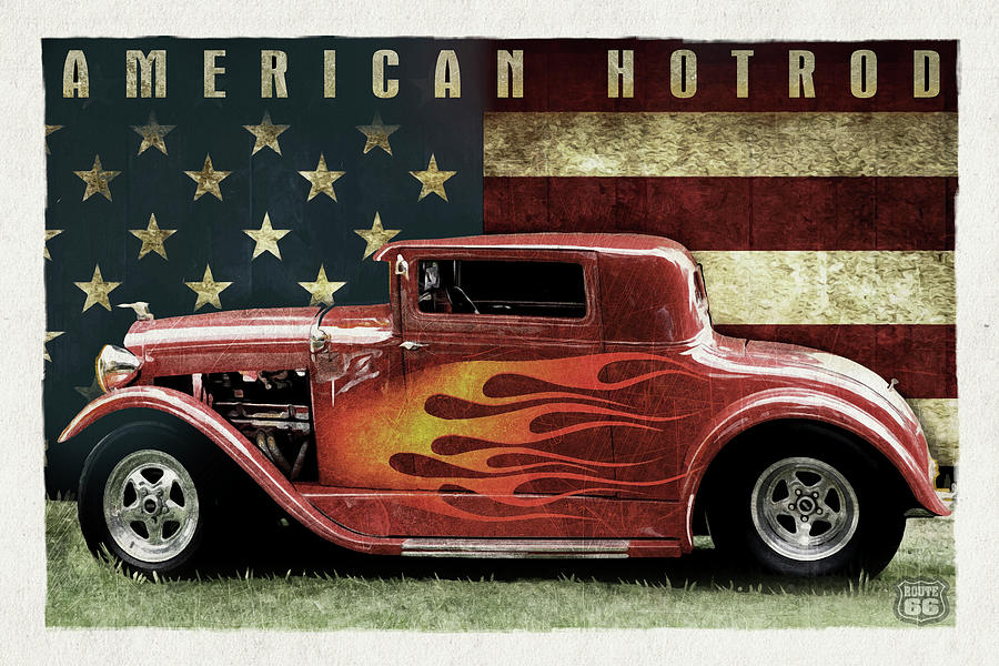 Vintage Mixed Media - American Hot Rod by Old Red Truck