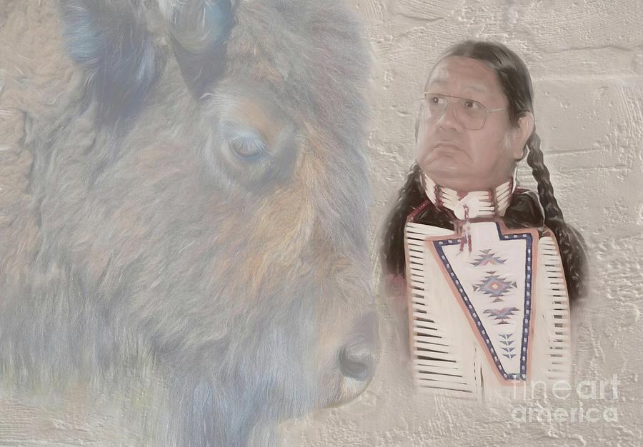 American Indian and Buffalo Photograph by Dyle Warren