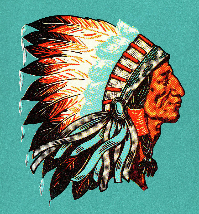 Vintage Drawing - American Indian Chief Profile by CSA Images