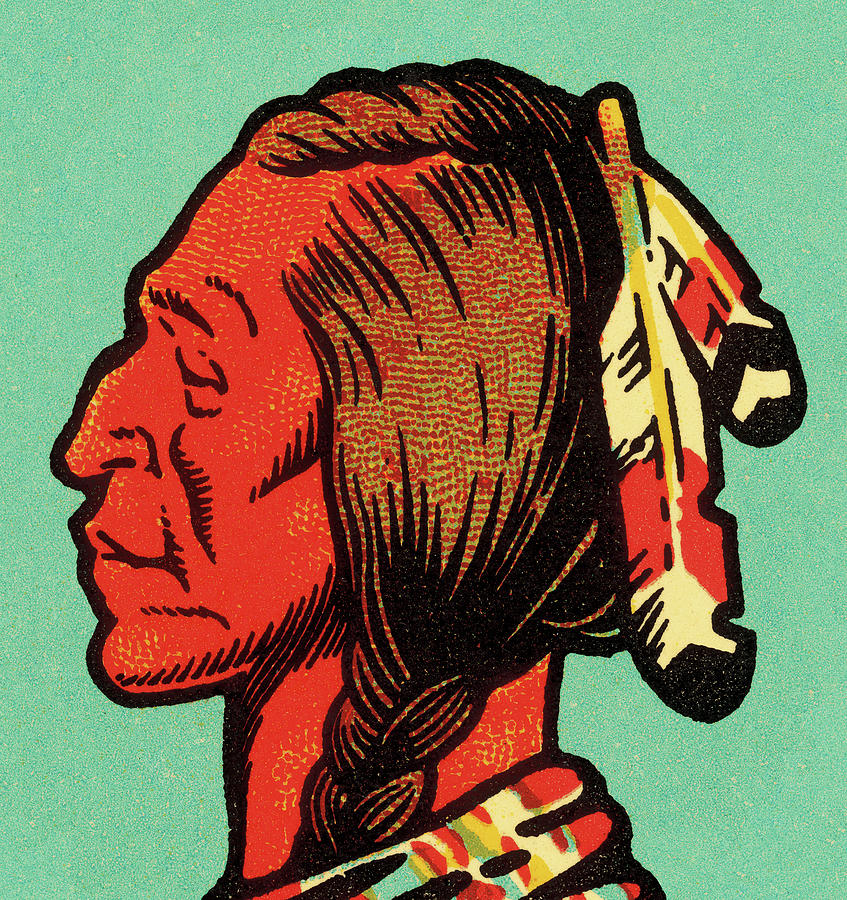 Vintage Drawing - American Indian Man Profile by CSA Images