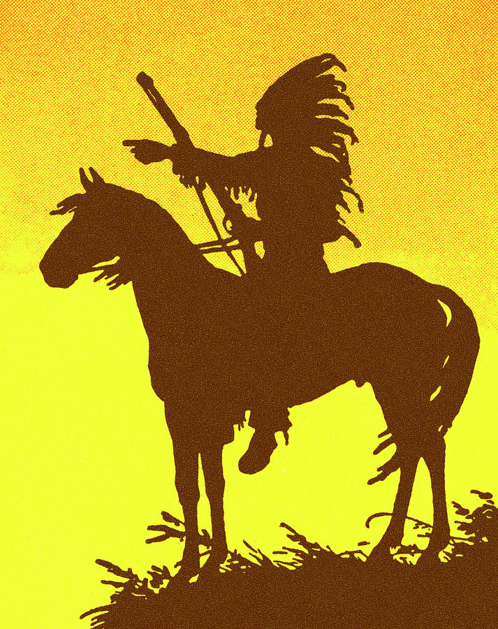Vintage Drawing - American Indian on a Horse by CSA Images