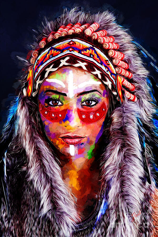 Native American Digital Art - American Indian Woman by - Zedi -