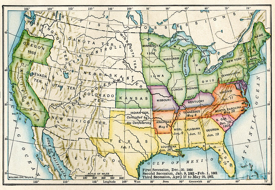 American Map Showing The Secession Of States By Date During The ...