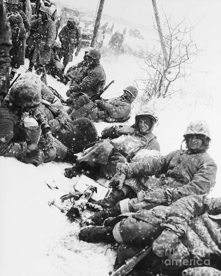 American Marines Rest In Snow In Korea Photograph by Bettmann